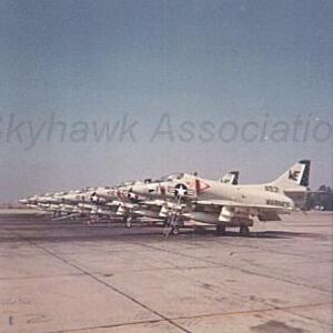 VMA-214 Skyhawks parked in a line.