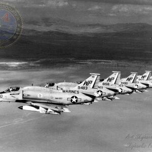 Six Marine A-4M's in precise formation.
