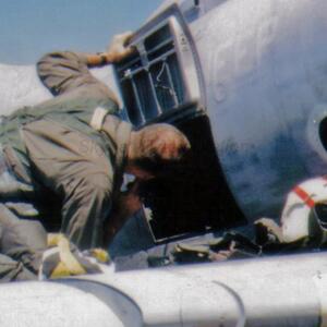 Unidentified pilot preflights VMA-214 Blacksheep A-4M Skyhawk BuNo 160022